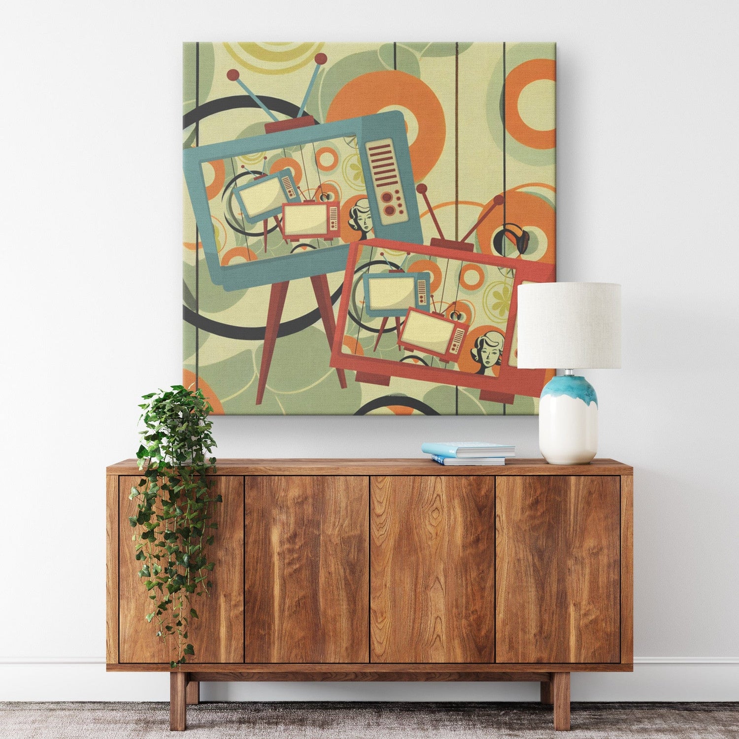 Mid Century Modern Wall Art. Groovy Green, Retro TV 50&