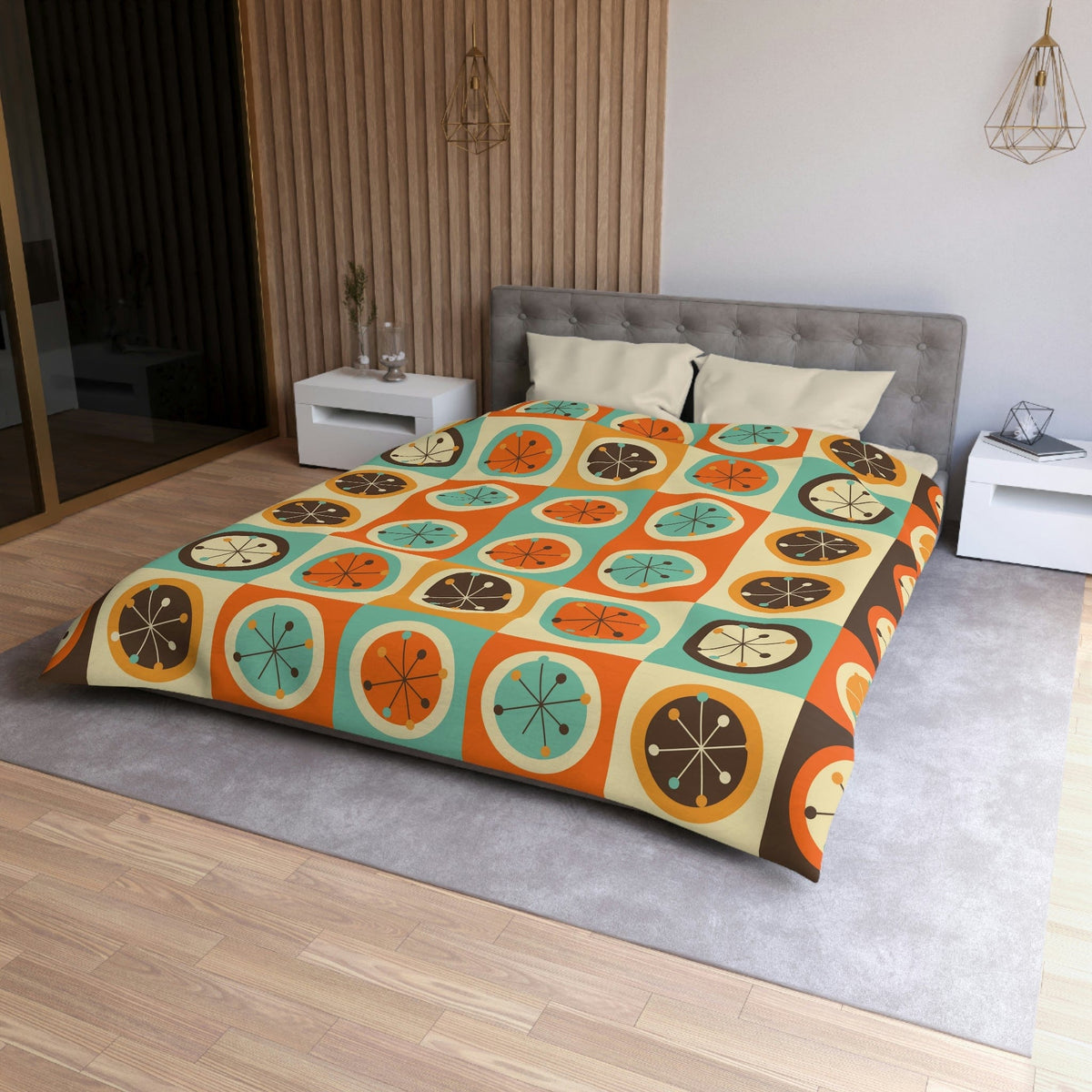 Mid Mod, 1970's Groovy Geometric Bold, Mustard Yellow, Chocolate Brown, Burnt Orange, Mid Century Modern Retro Duvet Cover Home Decor