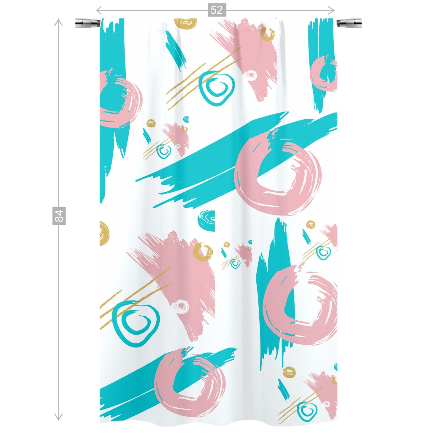 Mid Mod Abstract, Aqua, Pink, Gold, Paint Swatch Retro Curtain, Single Panel