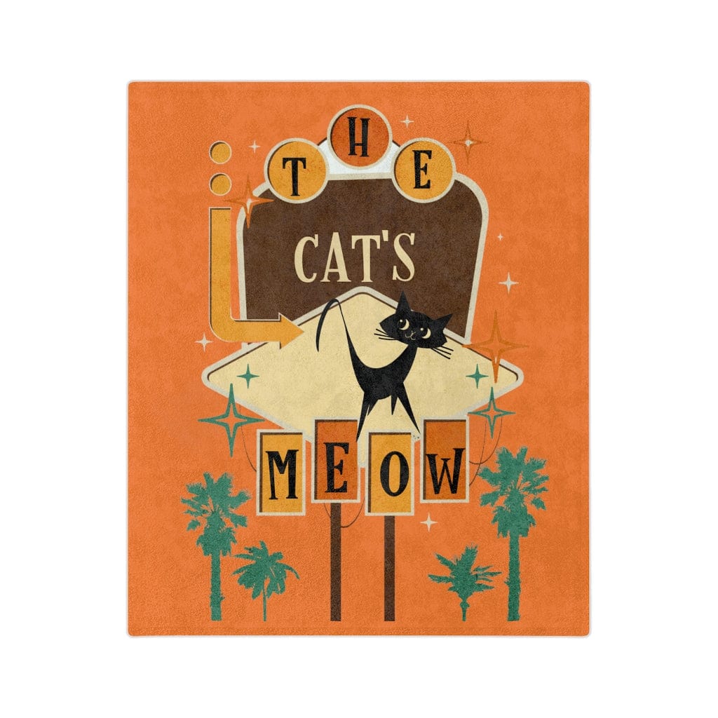 Mid Mod, Atomic Cat, Retro Orange, Brown, The Cat's Meow, Mid Century Modern MCM Pillow Velveteen Minky Blanket Home Decor