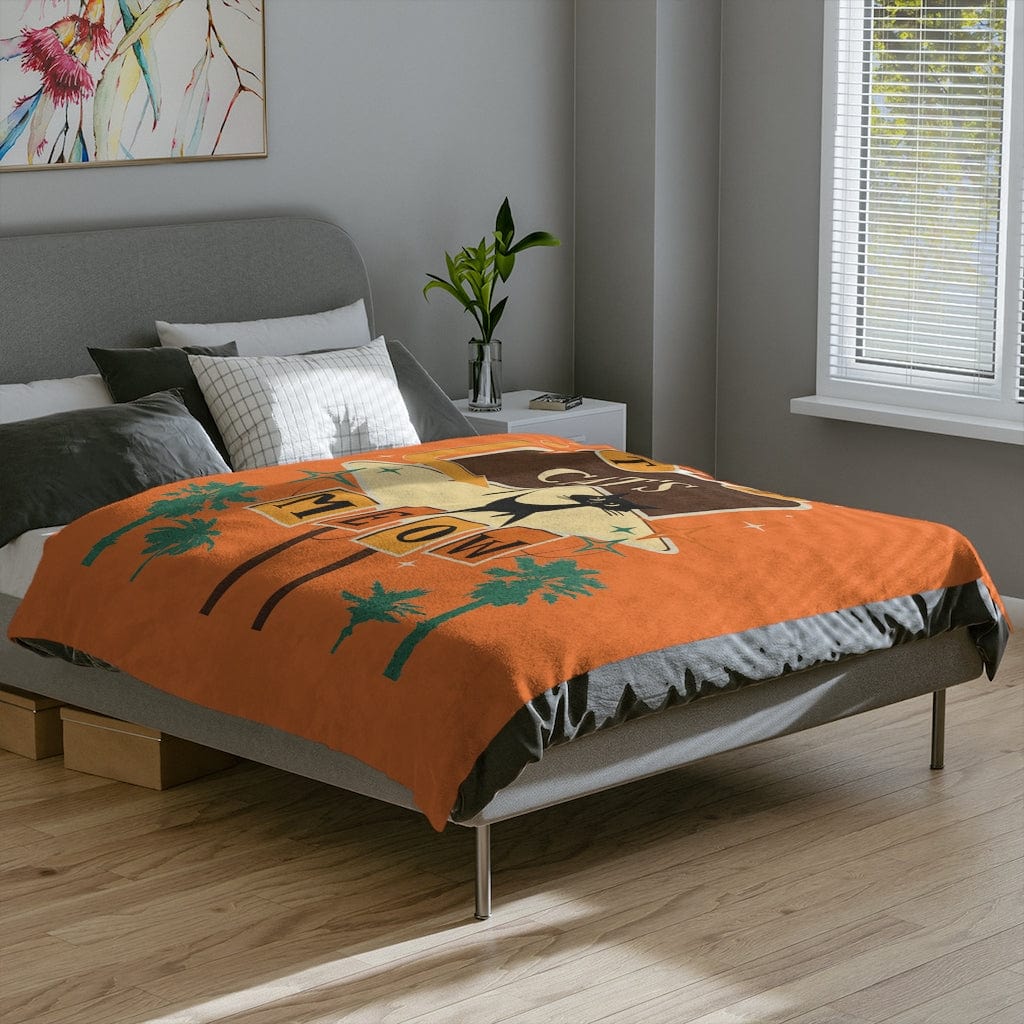 Mid Mod, Atomic Cat, Retro Orange, Brown, The Cat's Meow, Mid Century Modern MCM Pillow Velveteen Minky Blanket Home Decor