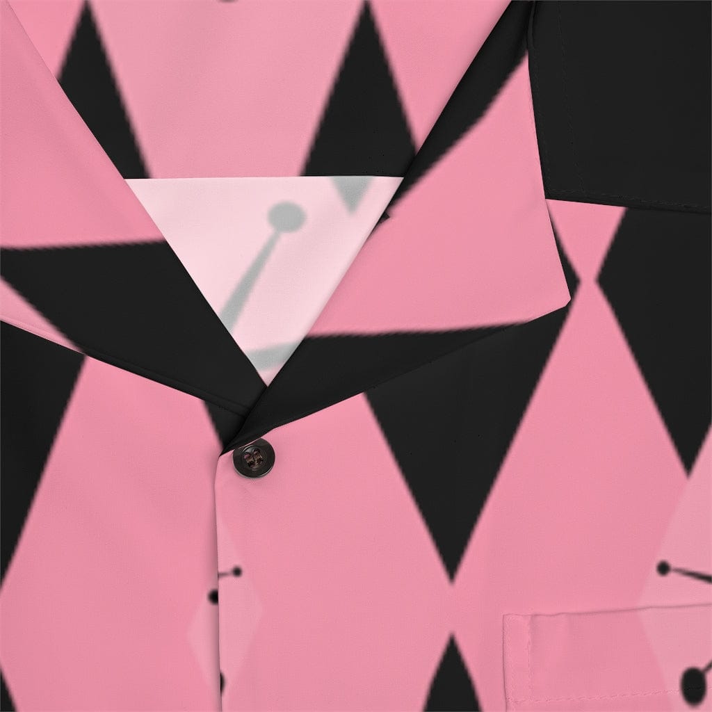 Mid Mod, Atomic Pink 50's Retro Starburst, MCM, Mid Century Modern Men's Hawaiian Shirt All Over Prints