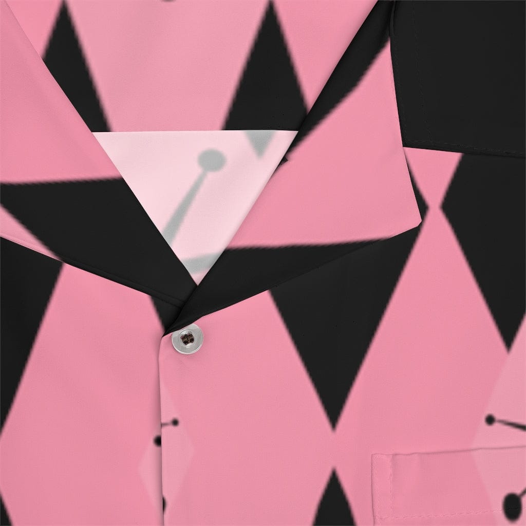 Mid Mod, Atomic Pink 50's Retro Starburst, MCM, Mid Century Modern Men's Hawaiian Shirt All Over Prints