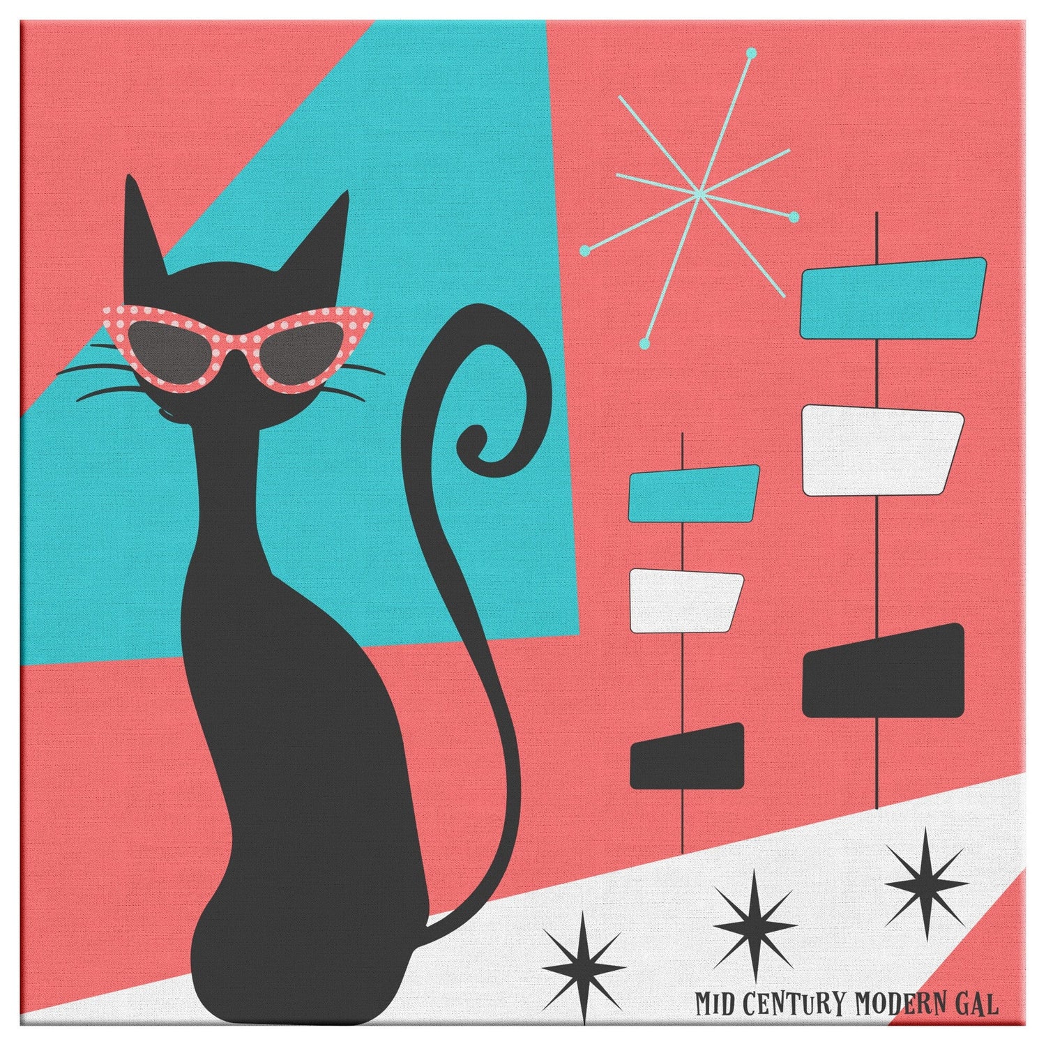 Mid Mod Black Cat Lover, Atomic Mid Century Modern Wall Art - 7339499847835