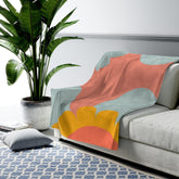Mid Mod, Flower Power, Abstract Coral, Blue THIN MCM Velveteen Plush Blanket All Over Prints