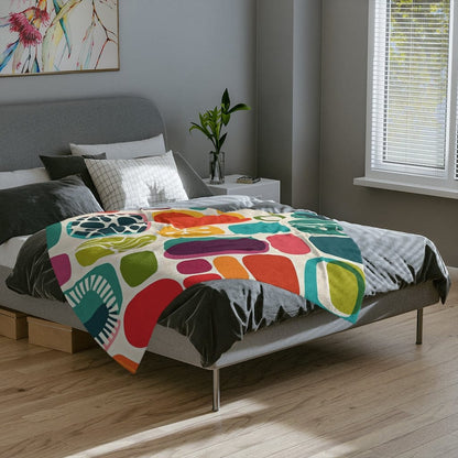 Mid Mod, Geometric Amoeba Abstract Colorful Retro Home Decor Bedroom, Living Room, Velveteen Minky Blanket Home Decor