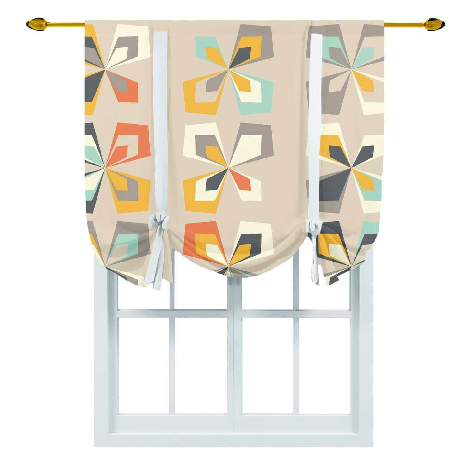 Mid Mod, Geometric Beige, Mint, Yellow, Gray, White MCM Tie Up Curtain Curtains