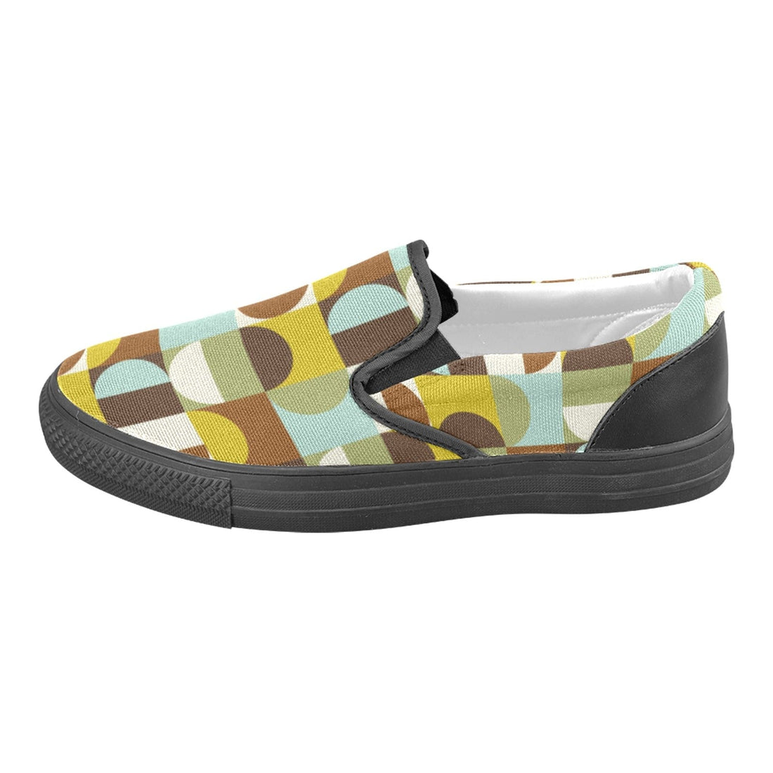 Mid Mod Geometric, Green, Brown, Retro Canvas Shoes For Men Slip-Ons