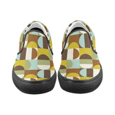 Mid Mod Geometric, Green, Brown, Retro Canvas Shoes For Men Slip-Ons