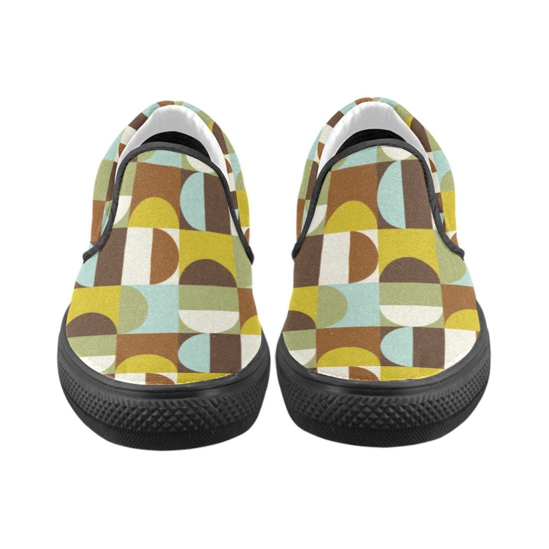 Mid Mod Geometric, Green, Brown, Retro Canvas Shoes For Men Slip-Ons