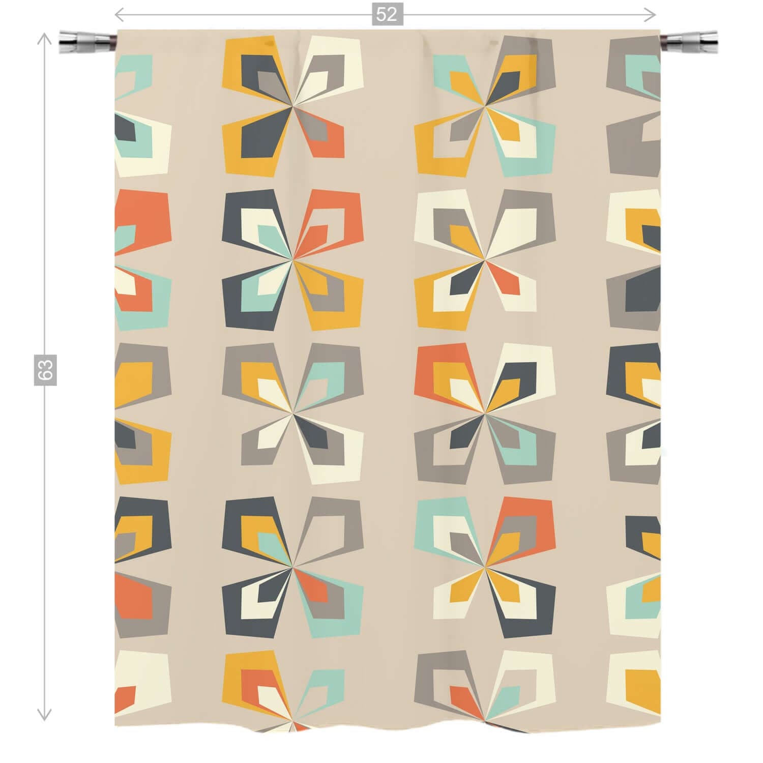 Mid Mod, Pinwheel, Geometric, Beige, Mint Green, Mustard Yellow, Orange, MCM Curtain, Single Panel Curtains