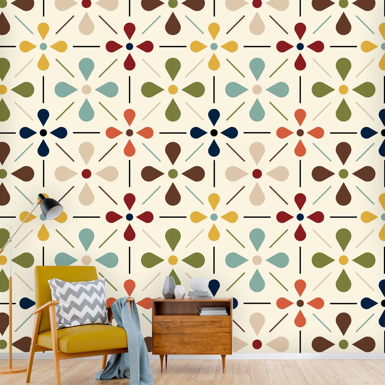 Mid Century Vibes In Green Peel and Stick Removable Wallpaper  I Heart  Wall Art