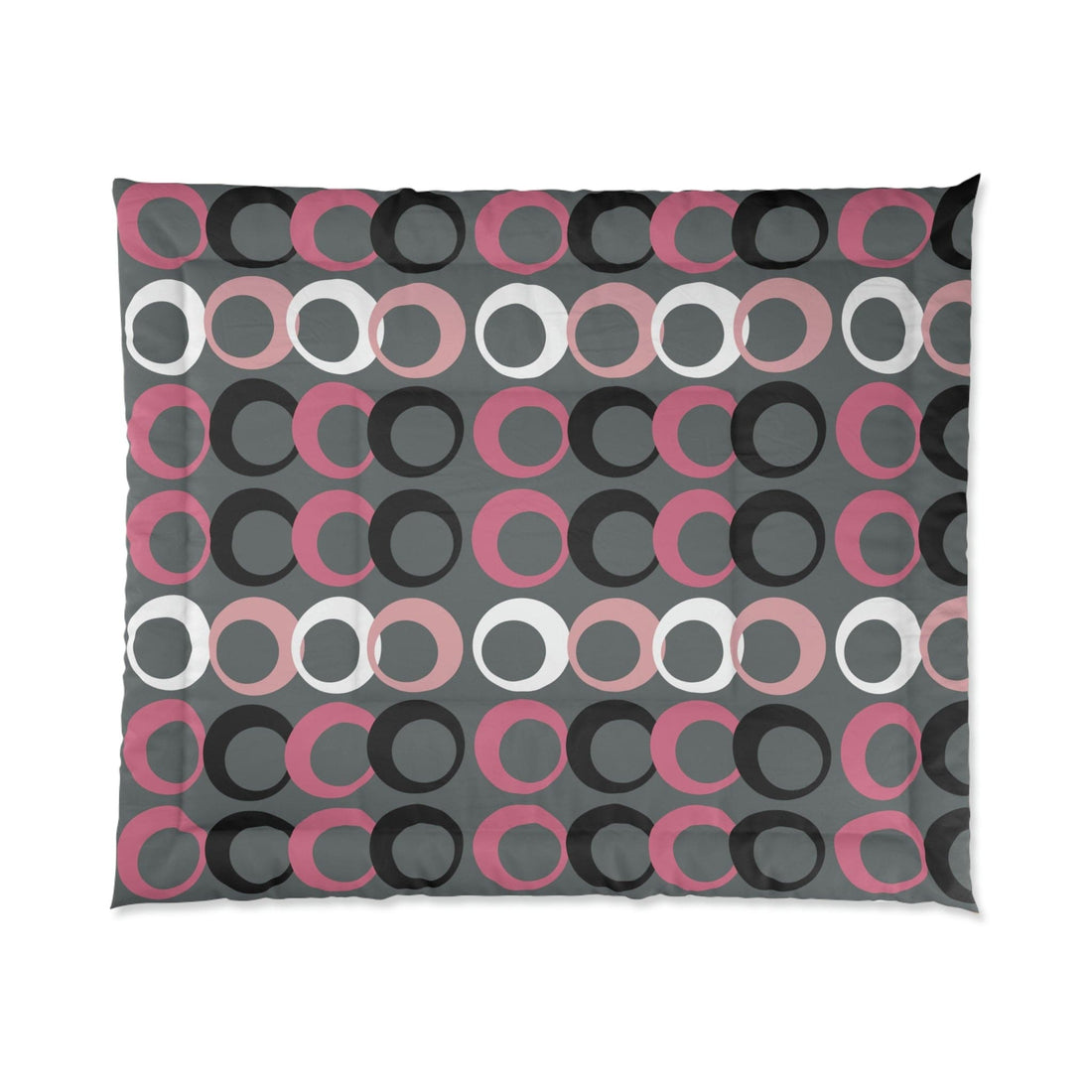 Mid Modernist, Gray, Pink, Black, White, Geometric Retro Circles, Mid Century Modern MCM Home Decor Comforter Home Decor