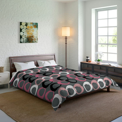 Mid Modernist, Gray, Pink, Black, White, Geometric Retro Circles, Mid Century Modern MCM Home Decor Comforter Home Decor