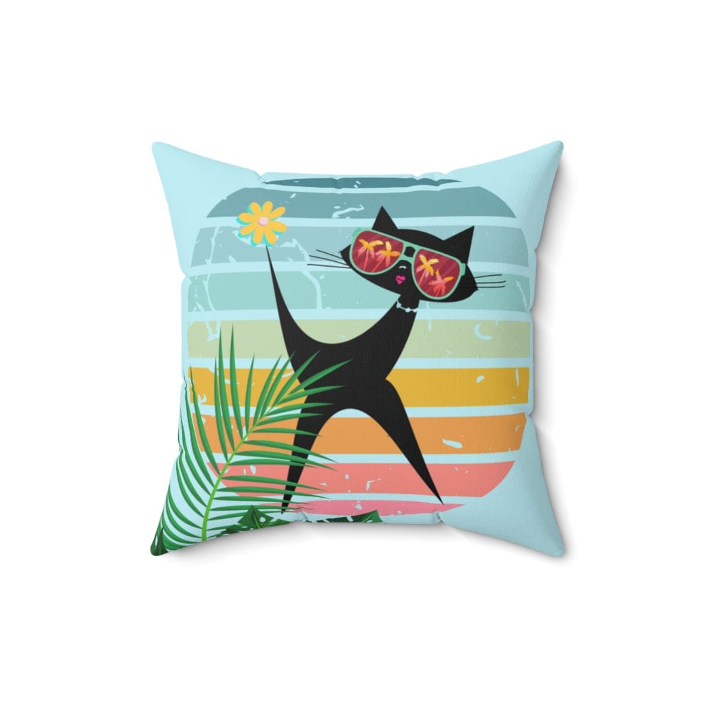 Mod Cat, Palm Spring, Cali, Florida, Tropical, Retro Groovy, Aqua, Pink, Mid Mod Pillow Cushion And Insert Home Decor