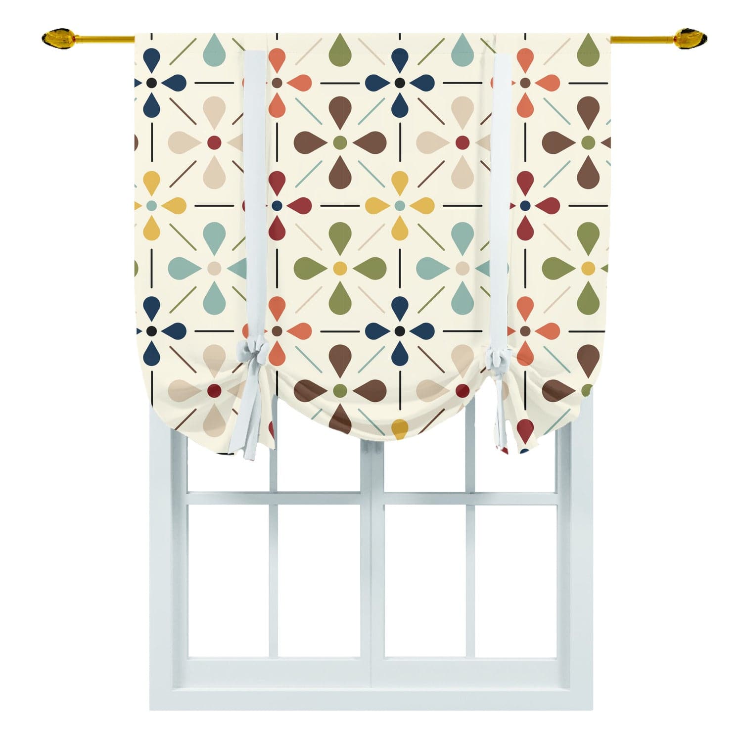 Modern Danish Scandinavian,Retro Flower Tie Up Curtain Curtains