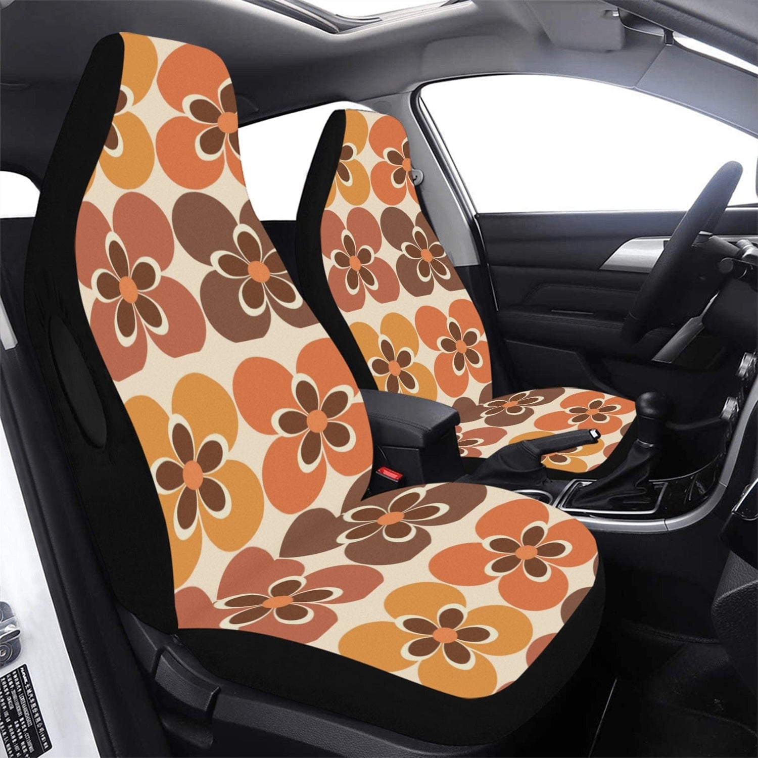 Retro Mid Mod Car Seat Covers, Orange, Flower Power, Mod Daisy, Hipster,  Groovy Car Accessories 