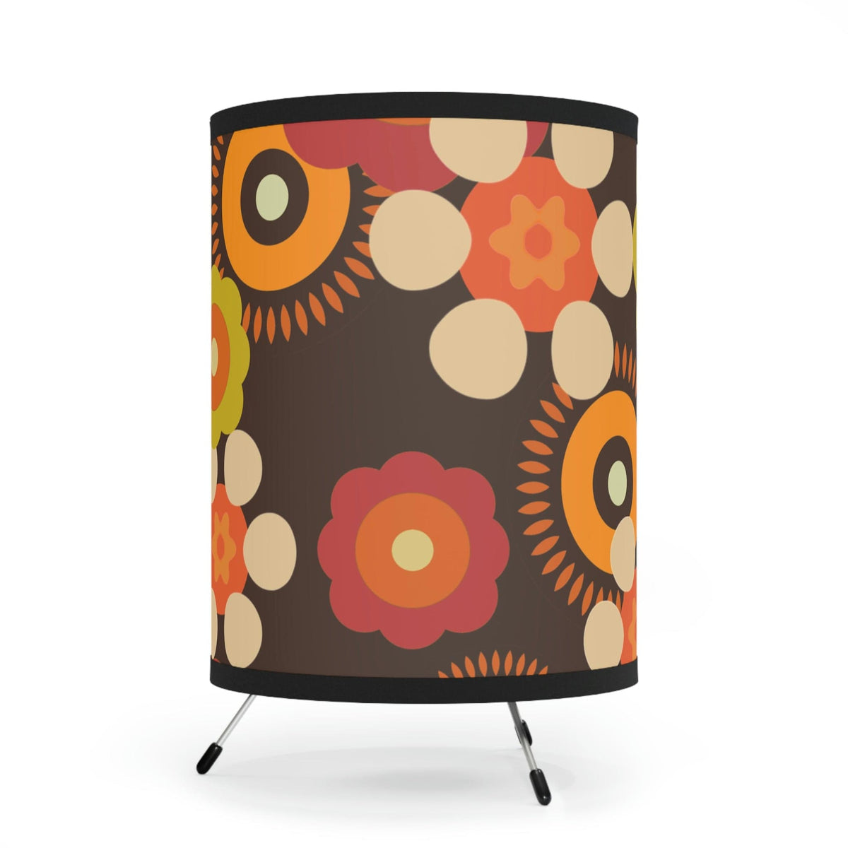 70's Groovy, Retro Table Lamp, Brown, Orange, Green, Beige, Mod Daisy Hippie Chick, Bedroom, Livingroom, Apartment Tripod Lamp Home Decor One size / Black