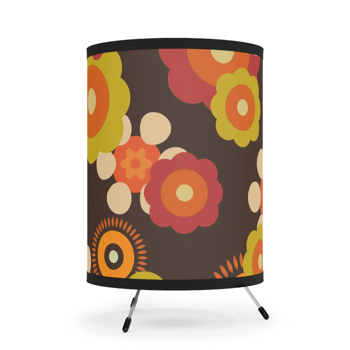 70's Groovy, Retro Table Lamp, Brown, Orange, Green, Beige, Mod Daisy Hippie Chick, Bedroom, Livingroom, Apartment Tripod Lamp Home Decor One size / Black