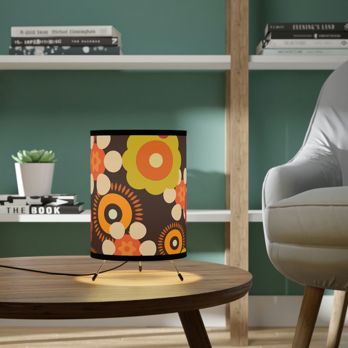 70's Groovy, Retro Table Lamp, Brown, Orange, Green, Beige, Mod Daisy Hippie Chick, Bedroom, Livingroom, Apartment Tripod Lamp Home Decor One size / Black