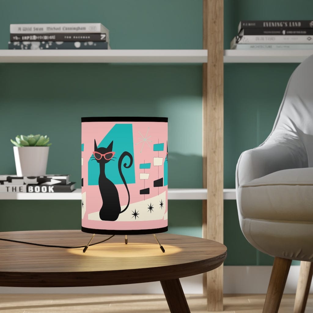 Atomic 50's Mod Cat, Retro Office, Desk Cubicle, Mid Mod, Pink, Aqua Blue, MCM Tripod Lamp Home Decor One size / Black