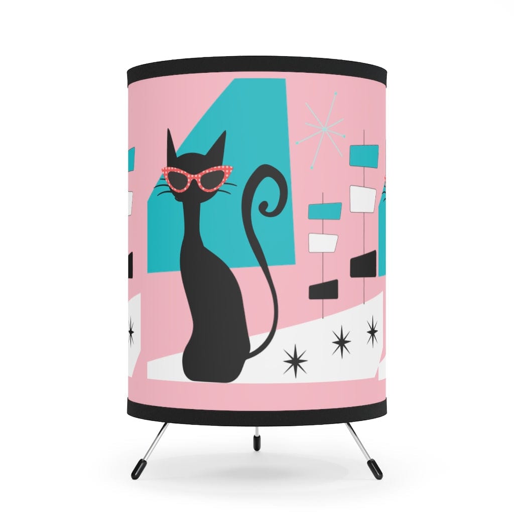 Atomic 50's Mod Cat, Retro Office, Desk Cubicle, Mid Mod, Pink, Aqua Blue, MCM Tripod Lamp Home Decor One size / Black