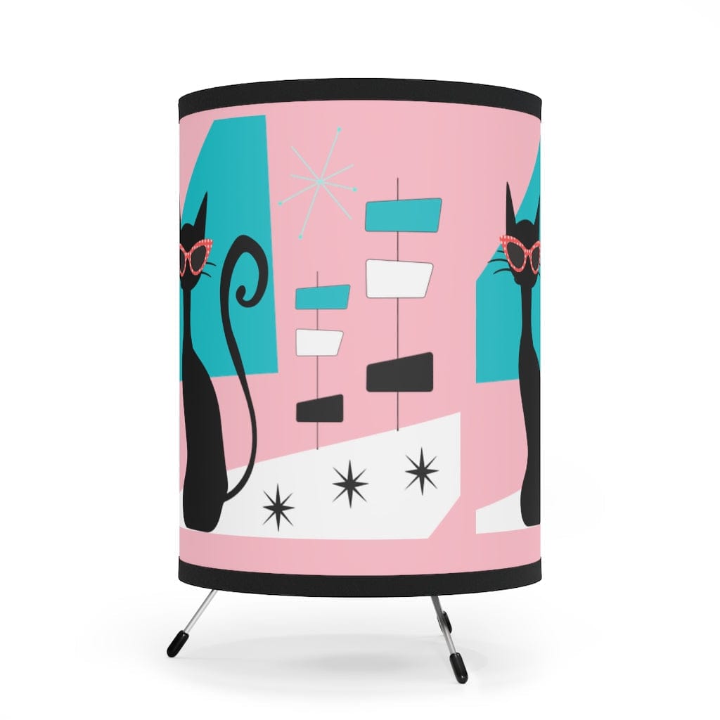 Atomic 50's Mod Cat, Retro Office, Desk Cubicle, Mid Mod, Pink, Aqua Blue, MCM Tripod Lamp Home Decor One size / Black
