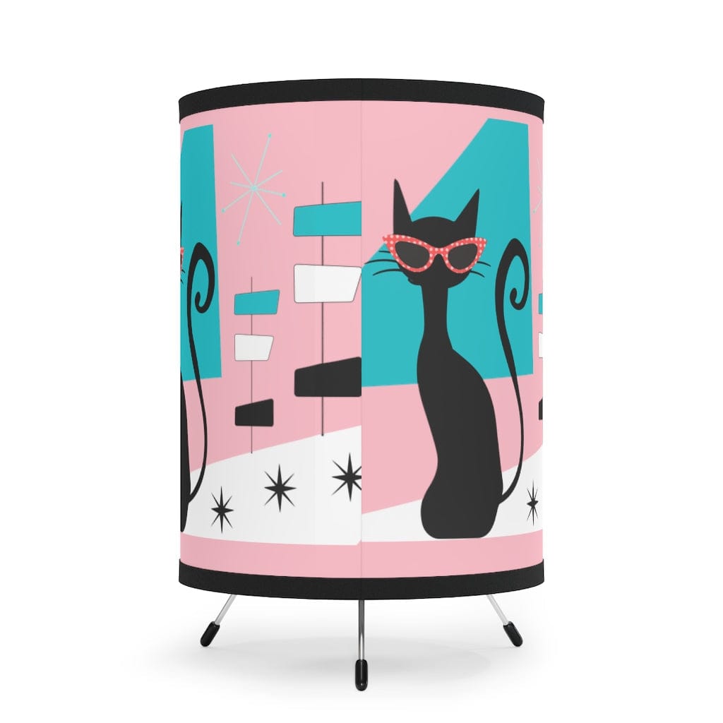 Atomic 50's Mod Cat, Retro Office, Desk Cubicle, Mid Mod, Pink, Aqua Blue, MCM Tripod Lamp Home Decor One size / Black