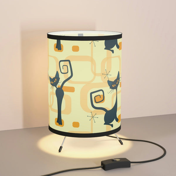 Atomic Cat 50's Geometric Boomerang, Retro, Mustard Yellow,  Mid Century Modern Tripod Lamp