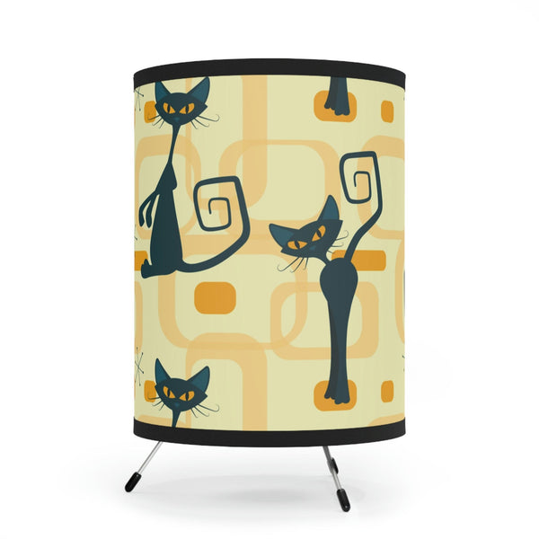 Atomic Cat 50's Geometric Boomerang, Retro, Mustard Yellow,  Mid Century Modern Tripod Lamp