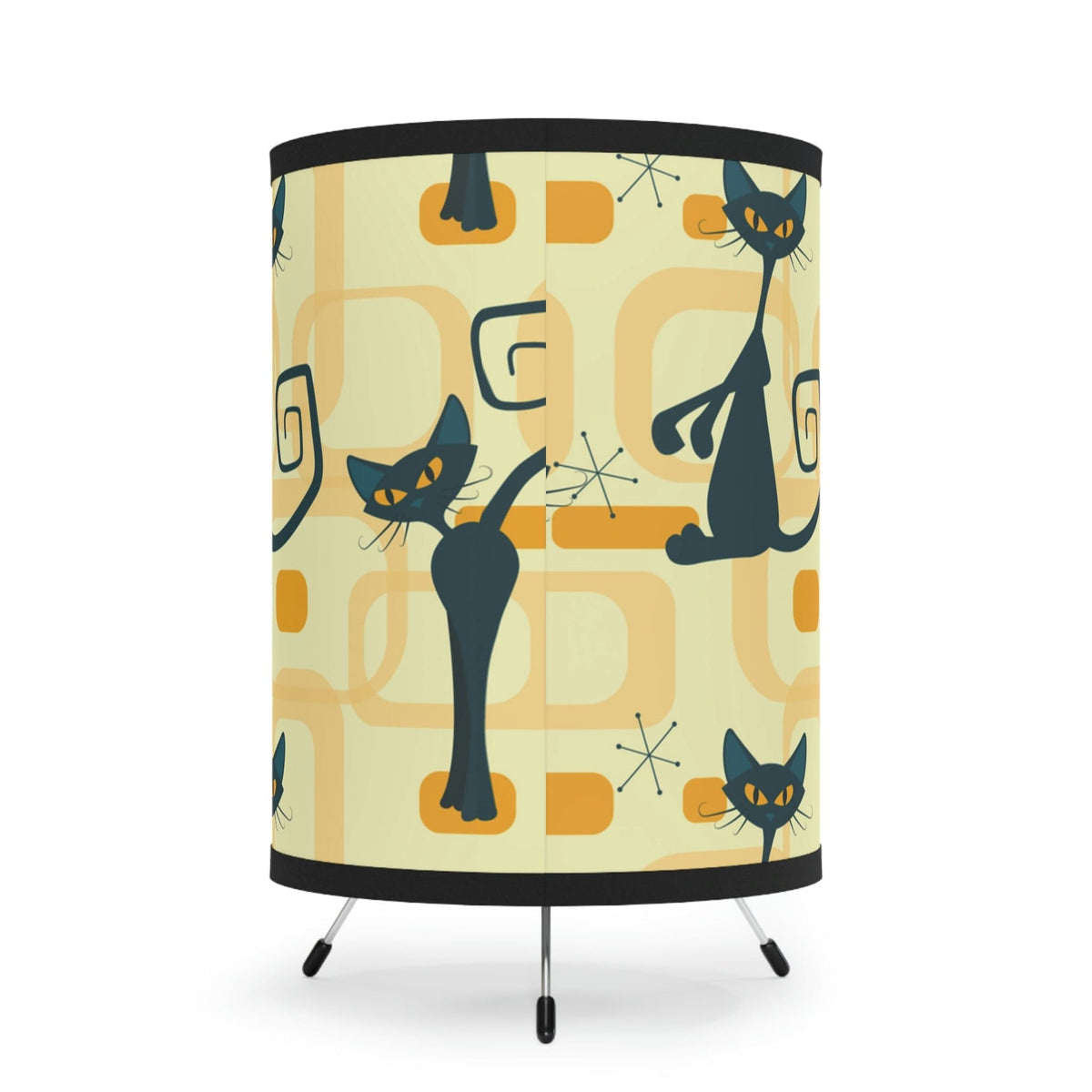 Atomic Cat 50's Geometric Boomerang, Retro, Mustard Yellow,  Mid Century Modern Tripod Lamp Home Decor One size / Black