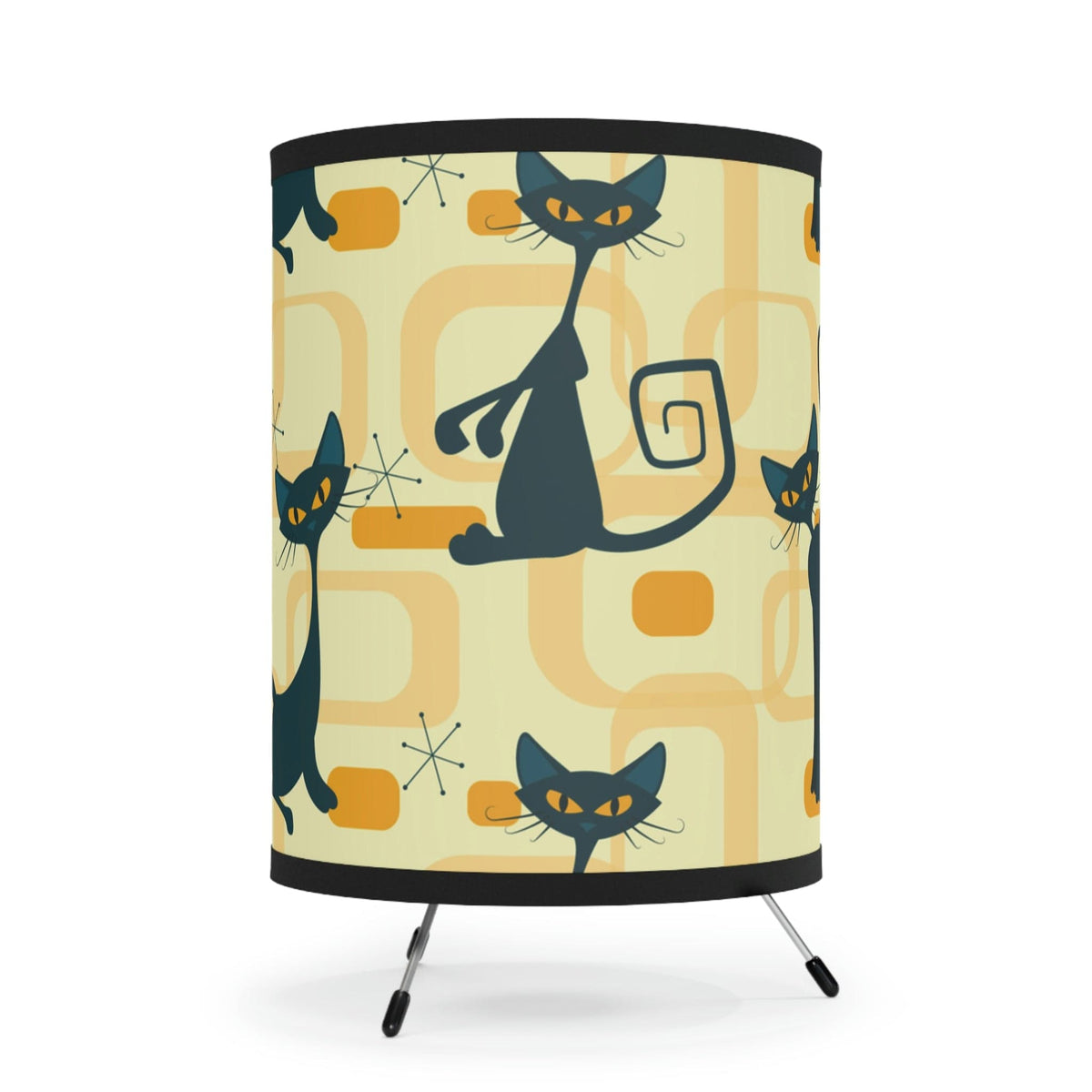 Atomic Cat 50's Geometric Boomerang, Retro, Mustard Yellow,  Mid Century Modern Tripod Lamp Home Decor One size / Black