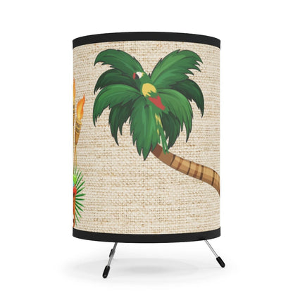 Retro Hawaiian, Tiki Bar, Tiki Décor Lamp, Atomic Cat, Palm Trees, Parrots, Tropical Mid Mod, MCM Tripod Lamp Home Decor One size / Black