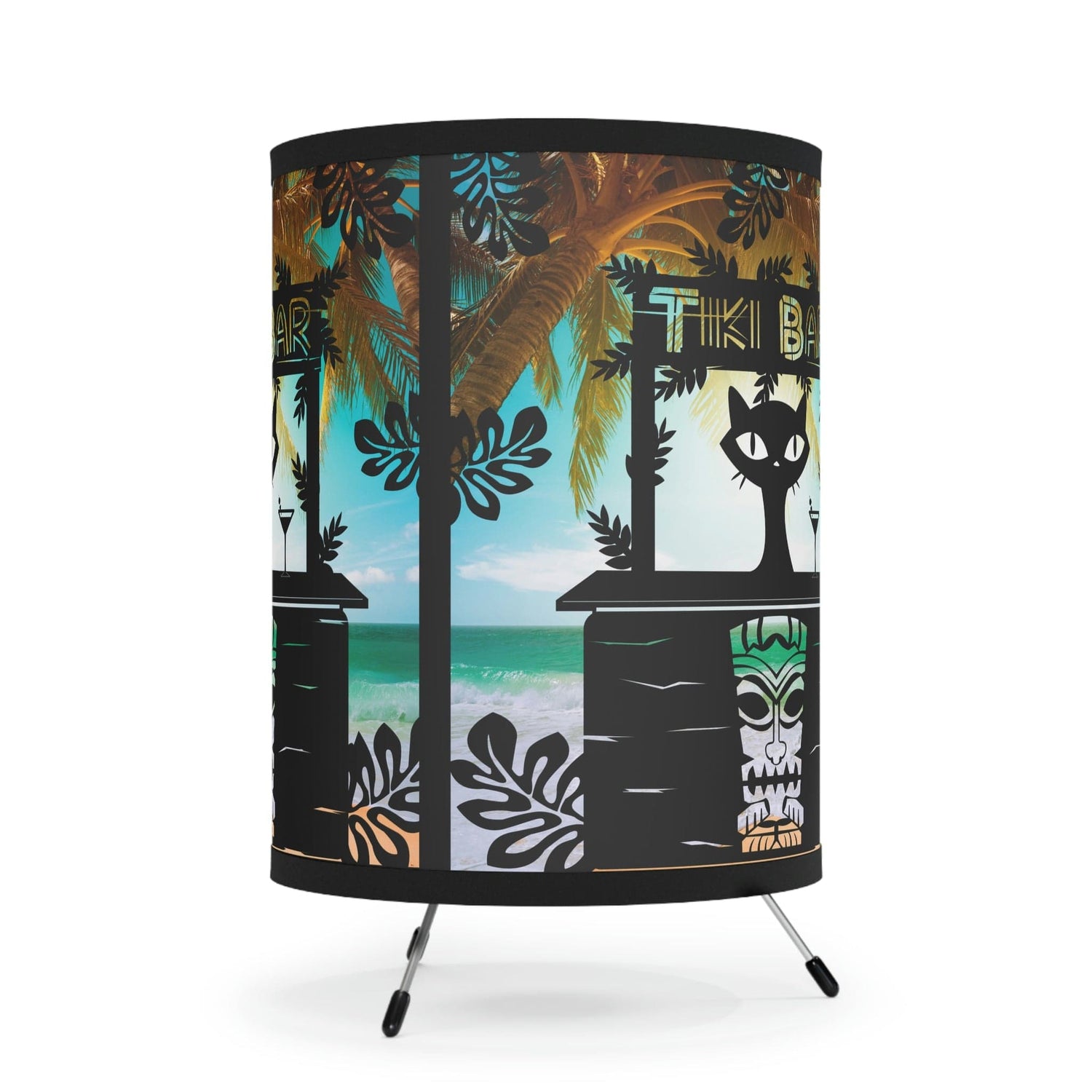 Tiki Bar Decor, Atomic Mod Cat, Mid Century Modern, Kitsch, Tropical Beach Decor, Tripod Lamp