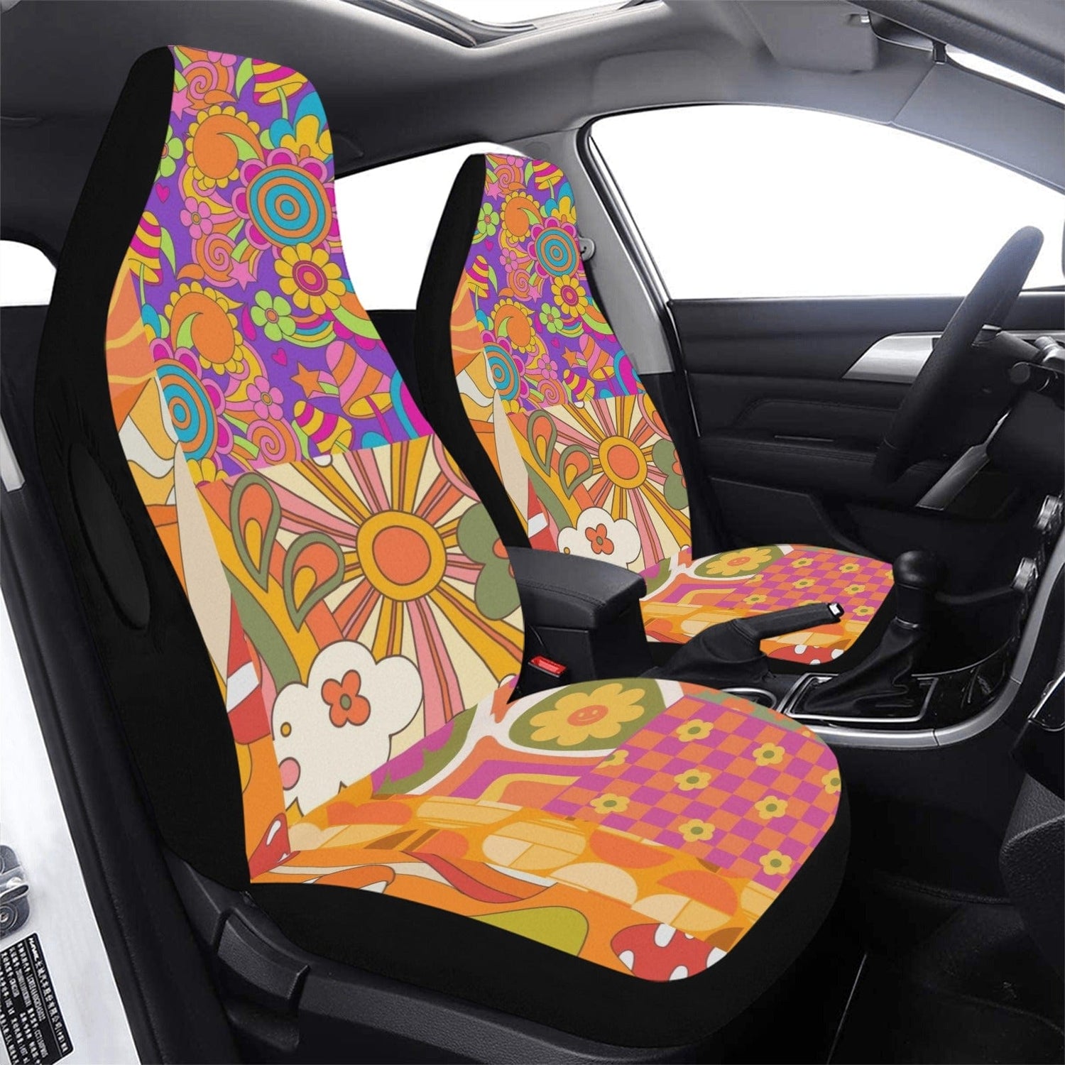 Groovy 70's Patchwork Retro Car Seat Covers Compatible With Side