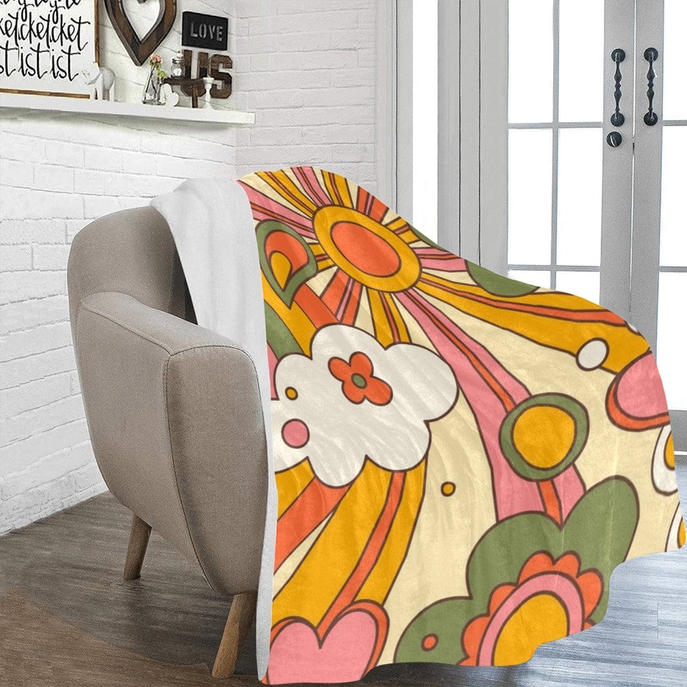 Groovy Sunburst, Orange, Yellow, Green Flower Power 70's Vibes Blanket Blanket One Size