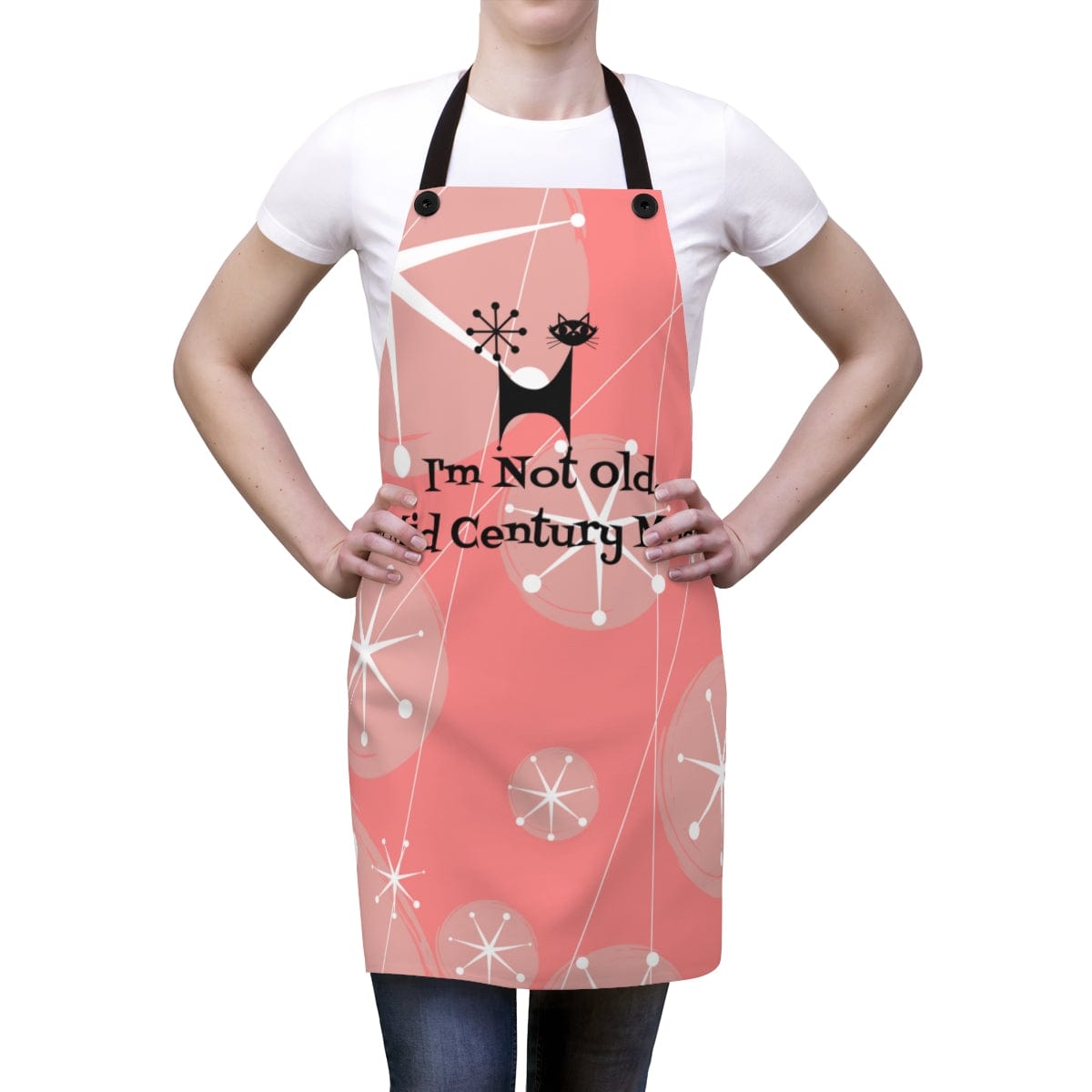 I'm Not Old, I'm Mid Century Modern (™) Atomic Cat, Pink 50's Apron Accessories One Size