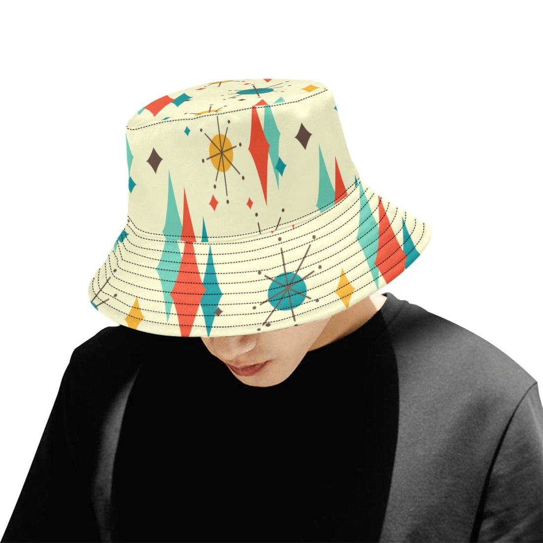 Mid Mod, Franciscan Atomic Diamond Starburst Summer Vibes Hat Unisex Summer Single-Layer Bucket Hat Hats  One Size