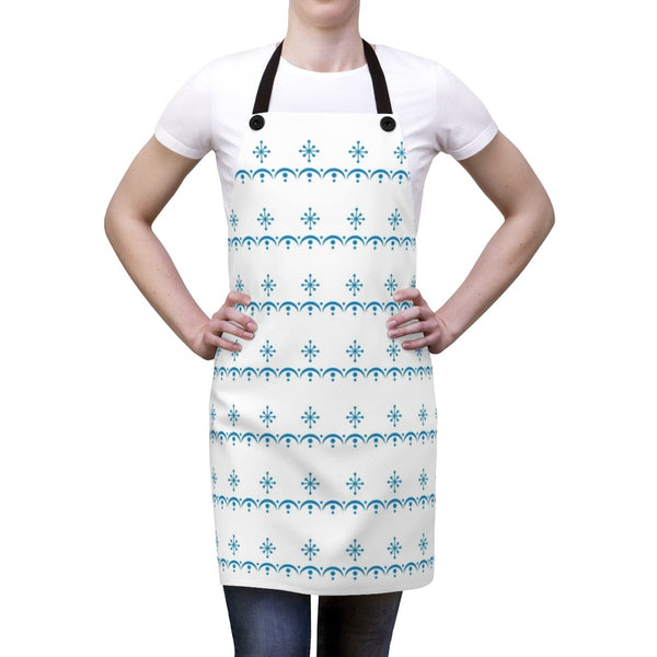 Retro Snowflake Garland, Collector, White, Blue Mid Mod Kitchen Apron