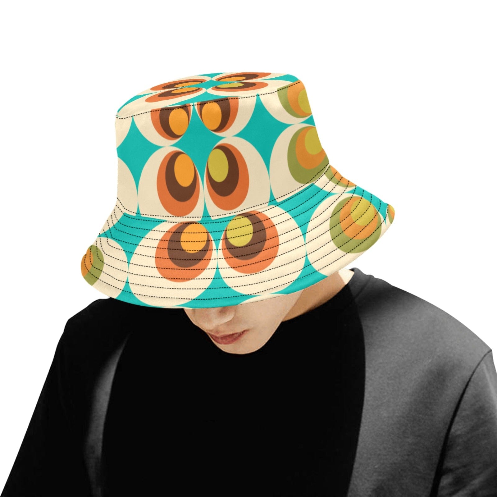 Retro Summer Peacock Eye, Mid Mod Hipster Hat Unisex Summer Single-Layer Bucket Hat Hats  One Size