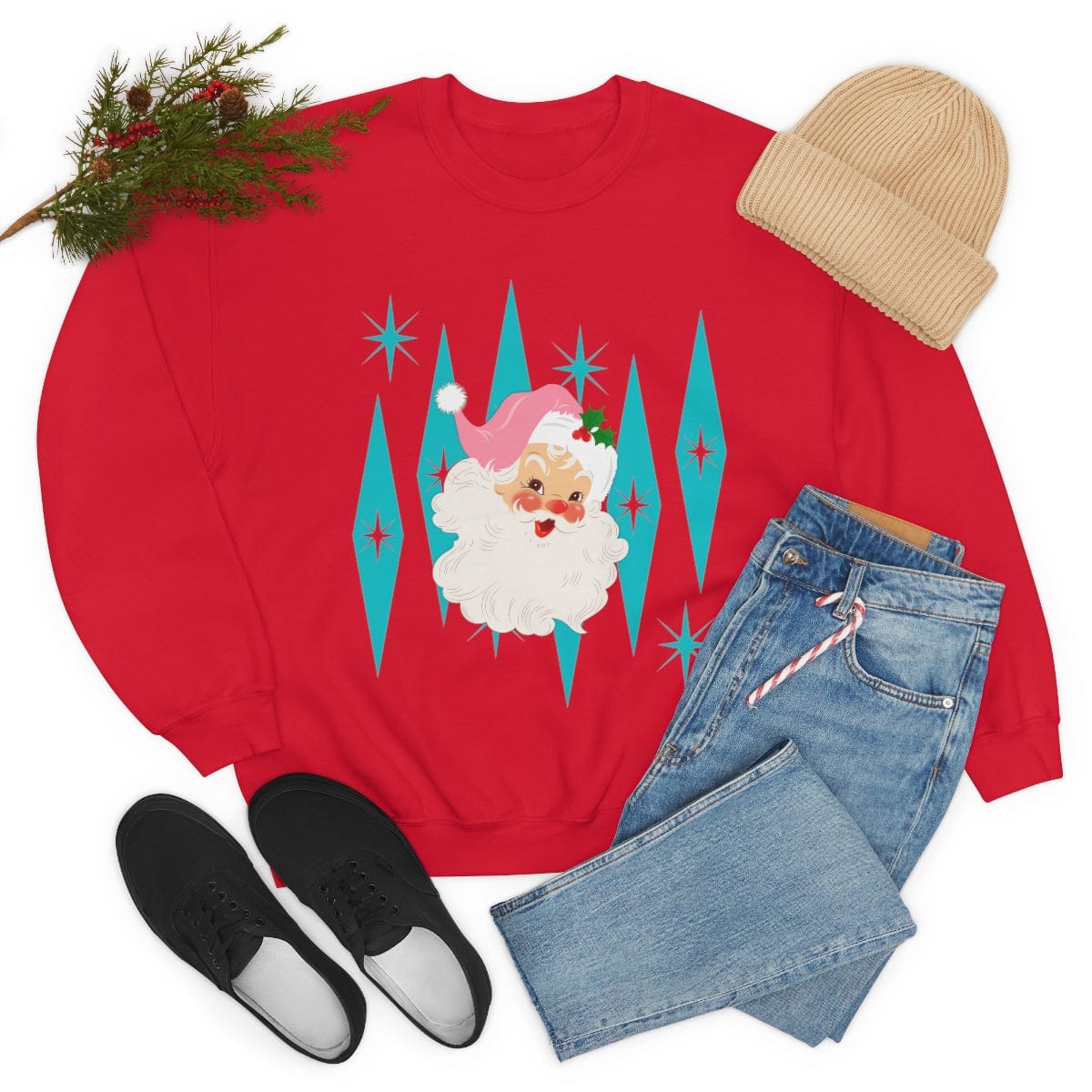 Pink Vintage Santa, Atomic Diamonds, Mid Century Modern Christmas, Sweatshirt Sweatshirt