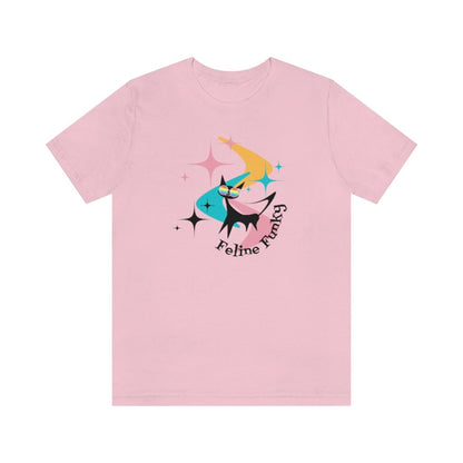 Mid Century Modern, Cat Mod, Black Cat Lover, Groovy, Funny Retro Tees, Feline Funky, MCM Boomerangs, Atomic Starburst Gifts For Her T-Shirt Pink / XS