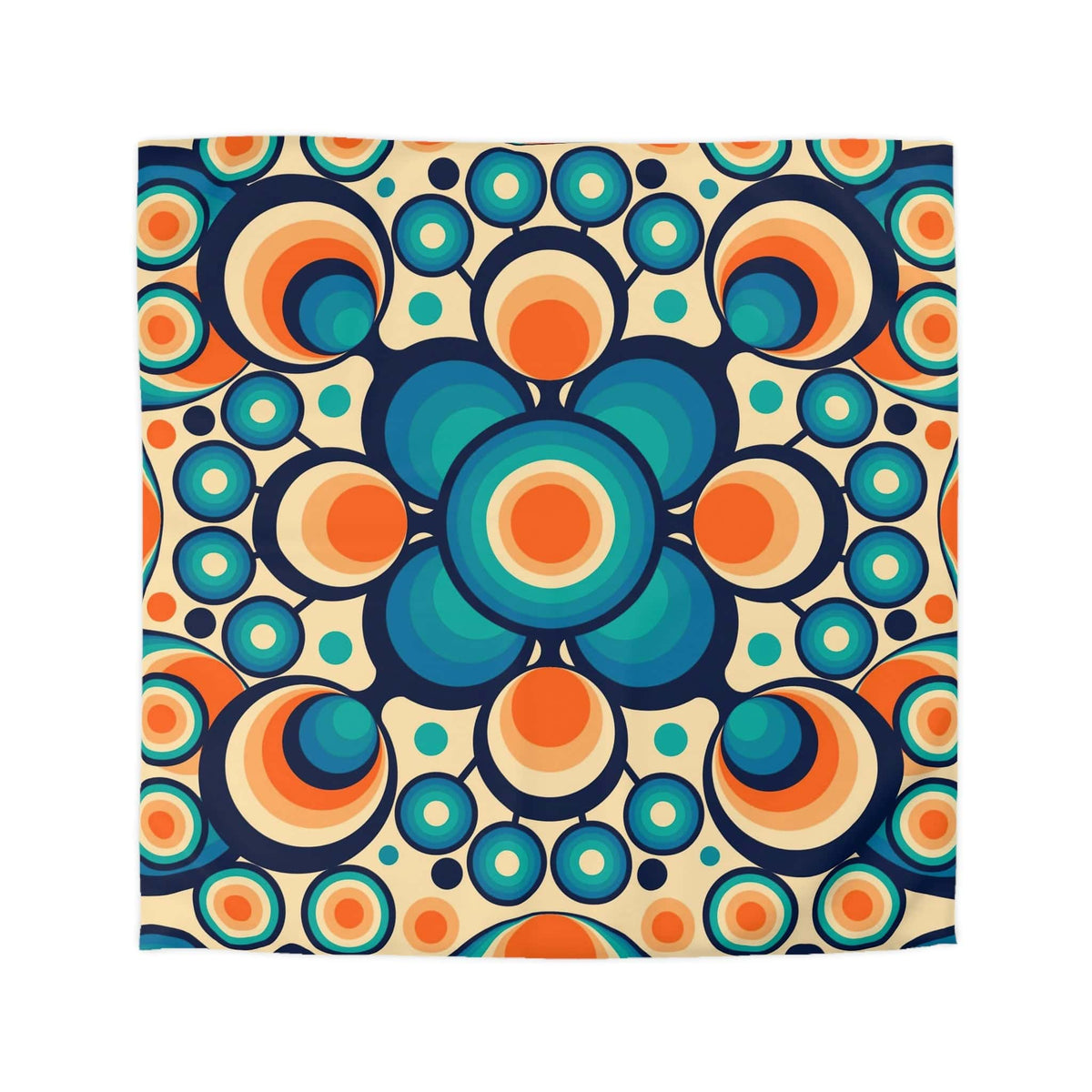 Mid Mod, Retro 60s 70s Bedding, Blue, Orange Orbs King Or Queen Duvet Home Decor Queen / Cream