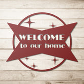 Mid Century Modern, Welcome To Our Home Atomic Metal Wall Art Sign Wall Art Red / 12 Inch Mid Century Modern Gal