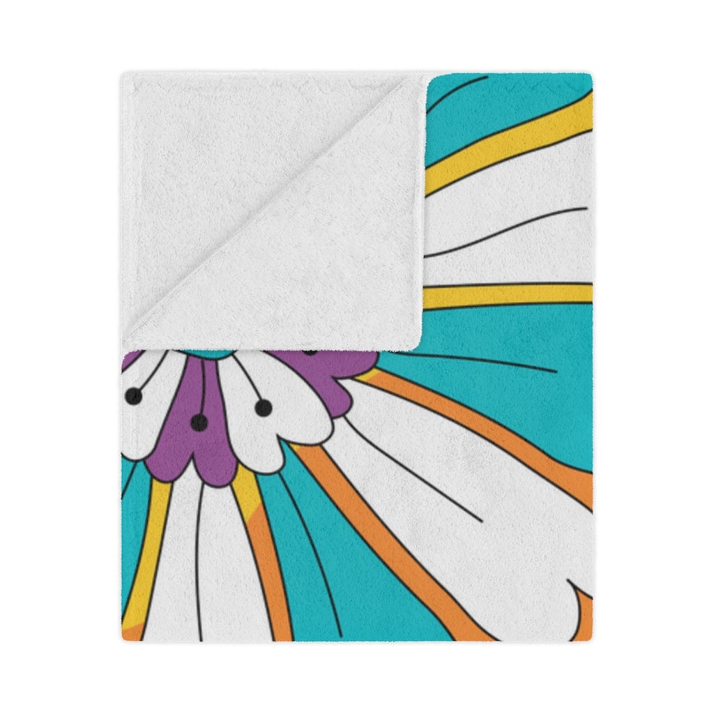 Retro 60's 70's, Groovy, Purple, Aqua, Orange, Hippie Flowers, Hipster Mid Mod Minky Soft Blanket Home Decor