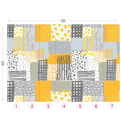 Retro Abstract Art, Peel And Stick, Gray, Yellow, White, Floral Mid Mod Wall Murals Wallpaper