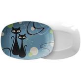 Retro Atomic Black Cat Indigo Blue Mid Century Modern Platter Dinnerware