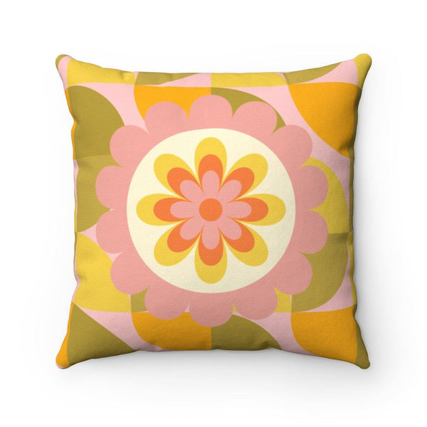 Retro Baby, Toddler, Teen 1970's Groovy, Green, Pink, Flower Power, Hippie Spun Polyester Square Pillow