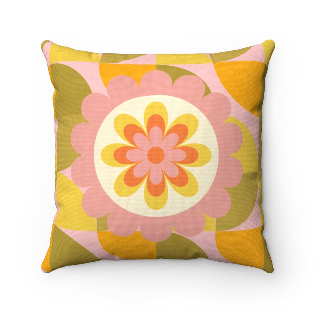Retro Baby, Toddler, Teen 1970's Groovy, Green, Pink, Flower Power, Hippie Spun Polyester Square Pillow Home Decor