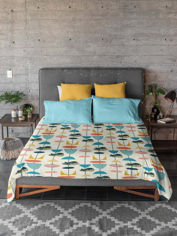Retro Bedding Atomic Cat Black Kitty 50's Mid Century Modern Microfiber Duvet Cover Queen or Twin
